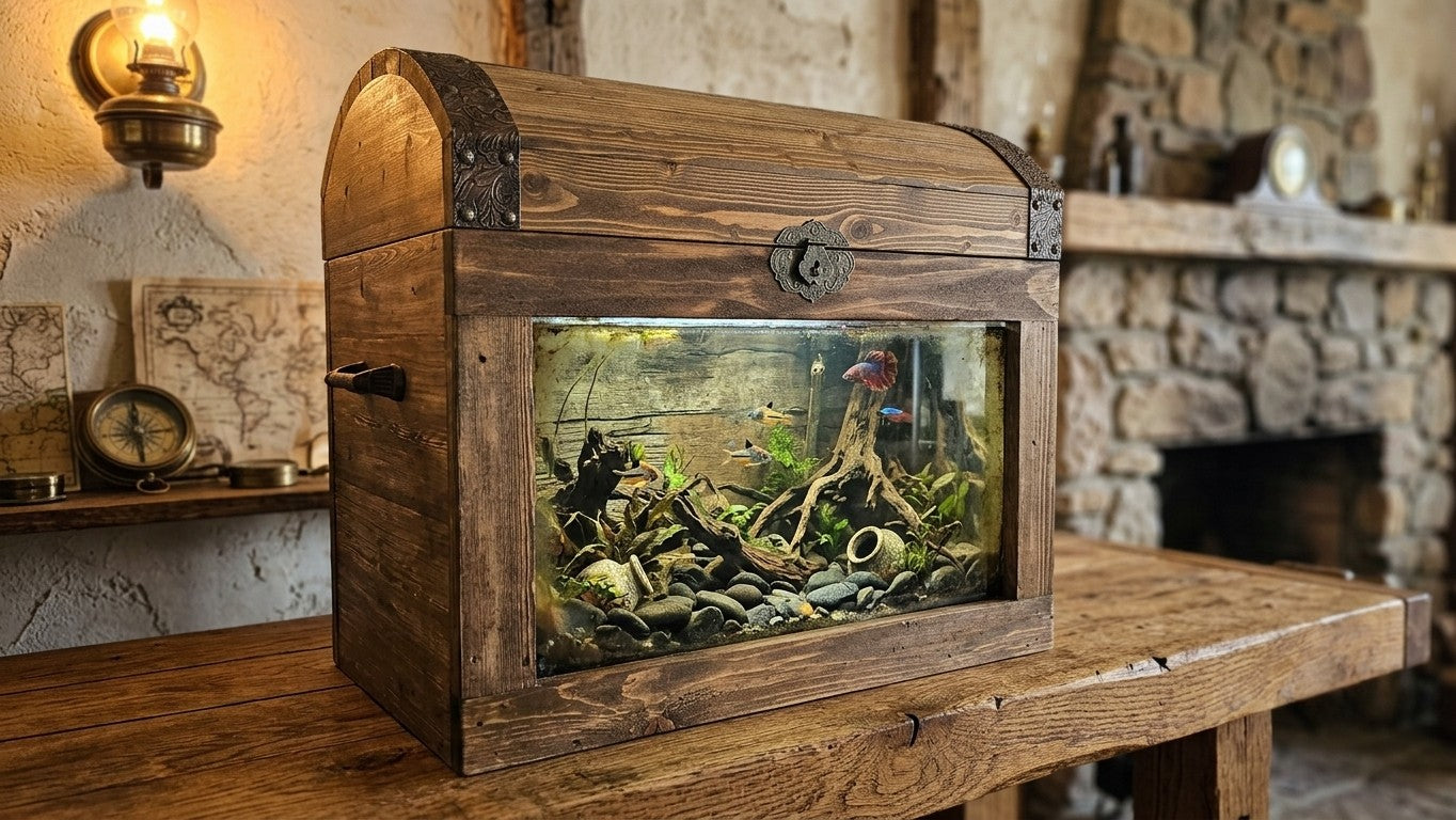 Custom Wooden Aquarium Canopy Cover - Dome Treasure Chest Design for Fish Tanks