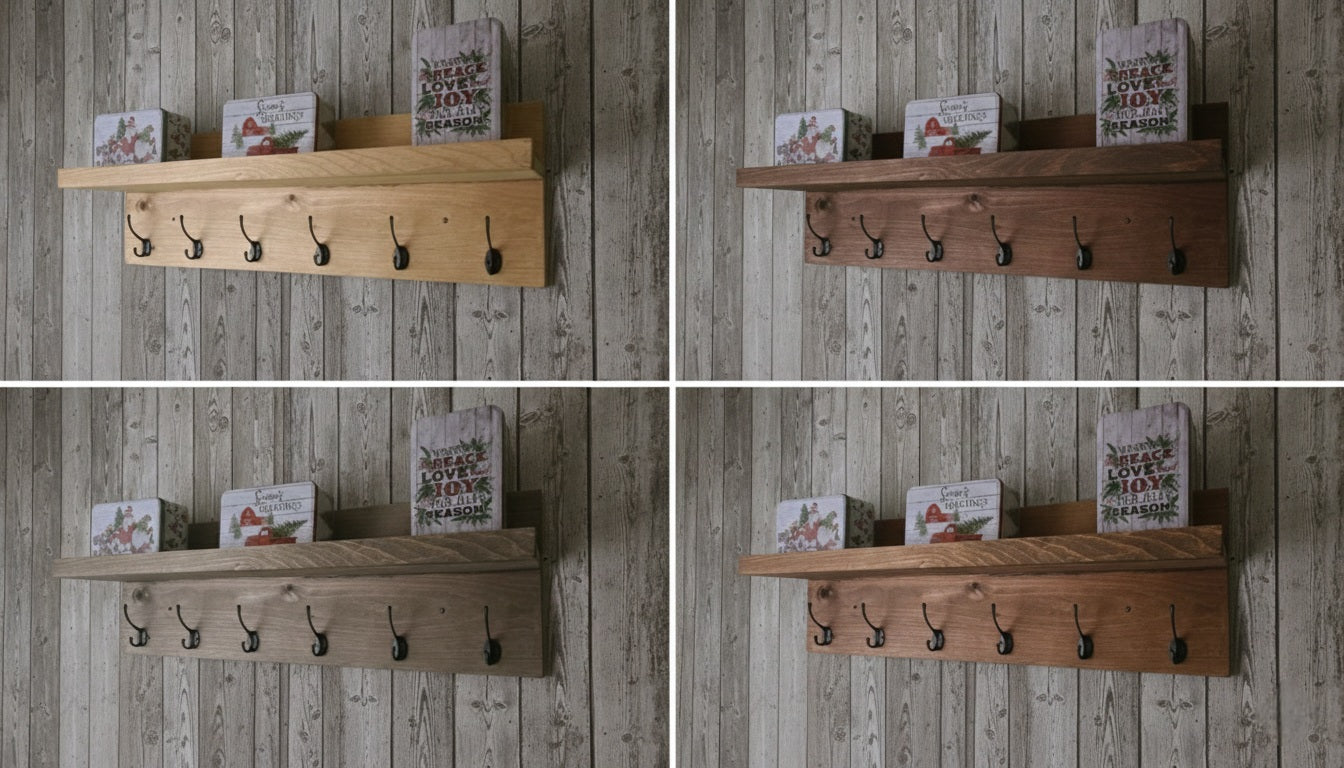 Coat Rack Wall Shelf, Wall Mount With Hooks, Rustic Pine Shelf