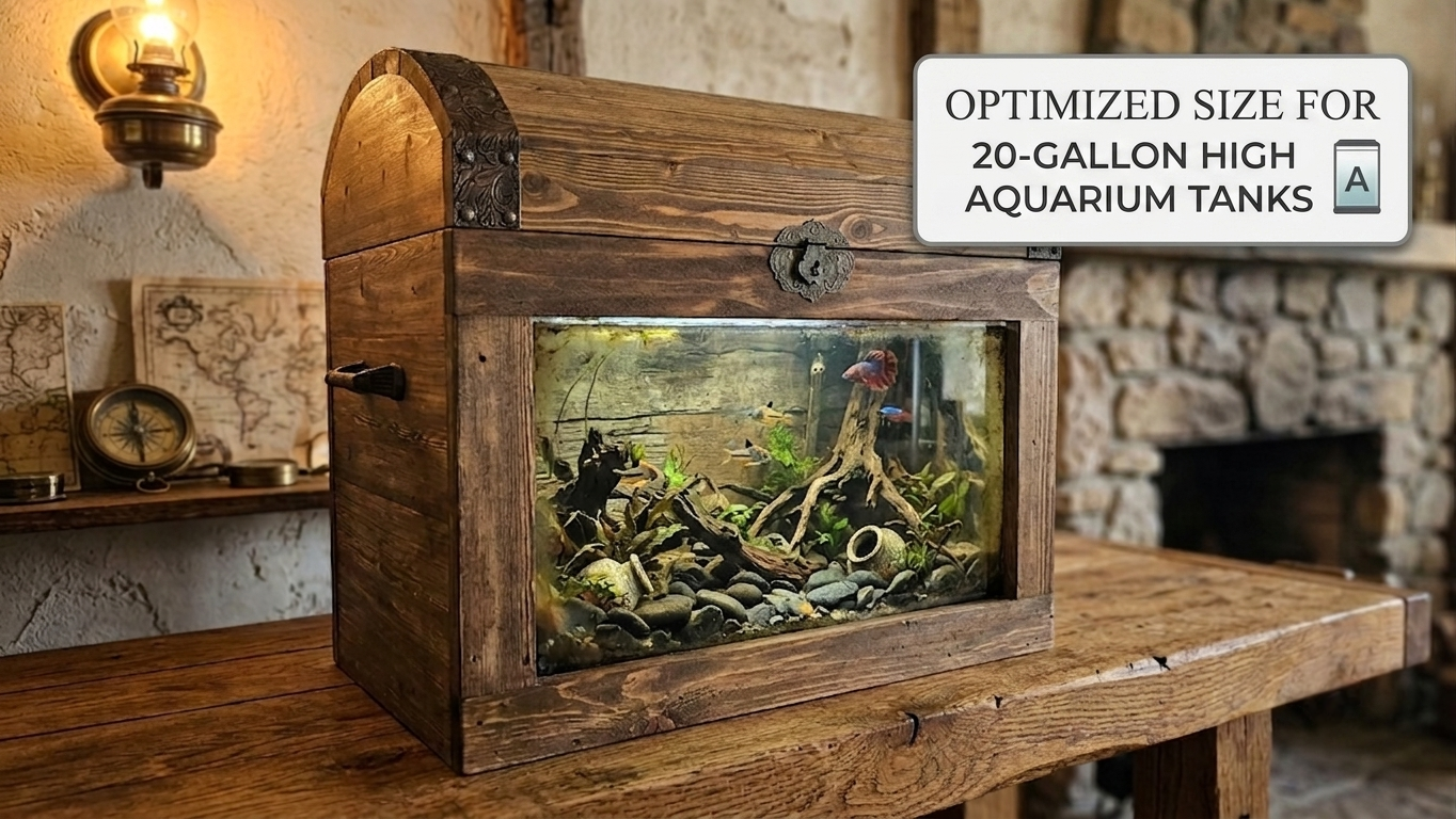 Custom Wooden Aquarium Canopy Cover - Dome Treasure Chest Design for Fish Tanks