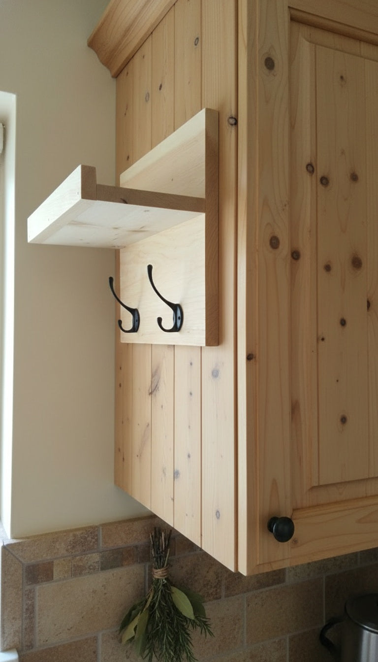 Coat Rack Wall Shelf, Wall Mount With Hooks, Rustic Pine Shelf
